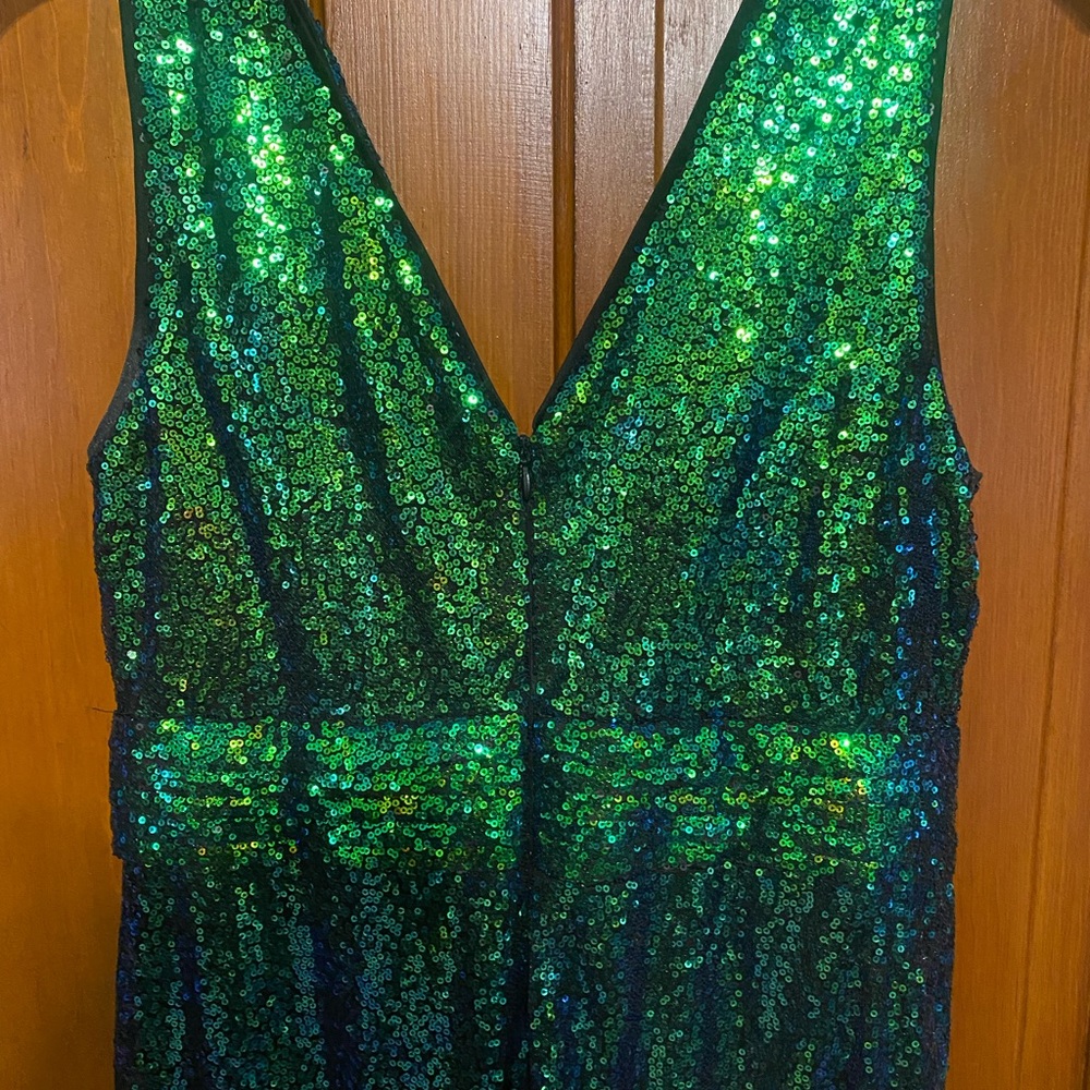 Green, black sequined formal dress